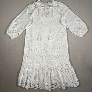 Soft Surroundings Dress Womens Medium White City of Gardens Midi Eyelet Tassel